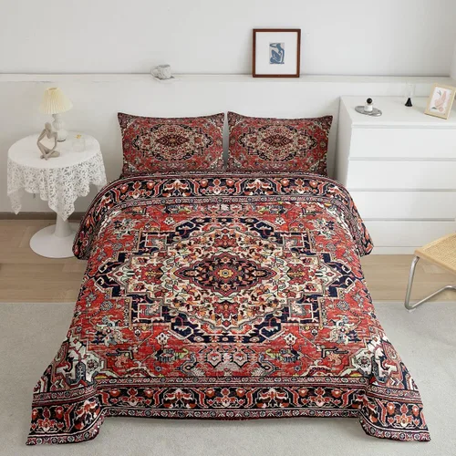 Vista 16 de Erosebridal Juego de edredón bohemio individual, juego de ropa de cama exótica bohemio, retro, azul, amarillo, degradado, rojo, floral, bohemio
