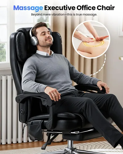 Vista 5 de Silla de oficina grande y alta de 500 libras con soporte lumbar de masaje de amasamiento 3D, sillas de oficina para aliviar el dolor de espalda