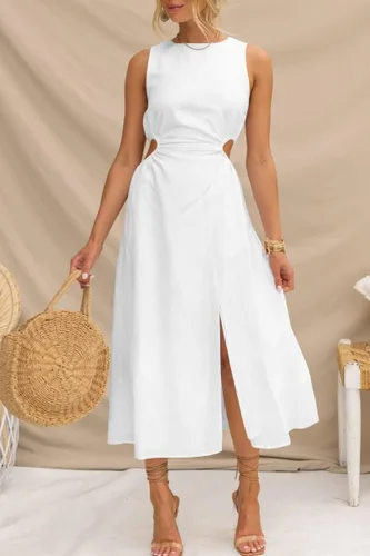Vista 3 de LILLUSORY Vestido largo sin mangas de lino y algodón con abertura para mujer