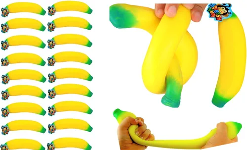 Vista 8 de JA-RU Juguete elástico de plátano (paquete de 4) – Juguete antiestrés de plátano esponjoso relleno de arena para niños, frutas esponjosas, juguete