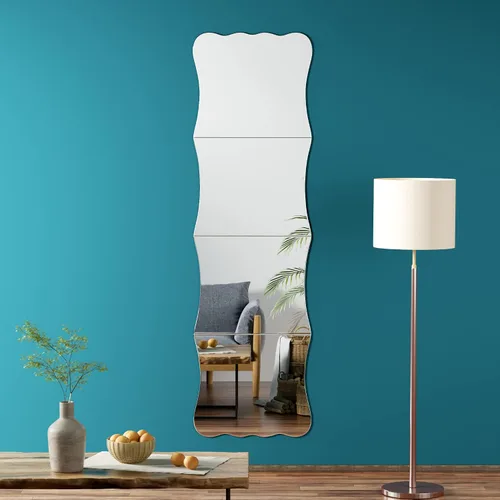 Vista 4 de Espejo Ondulado de Cuerpo Entero Irrompible de Acrílico Azulejos de Espejo de Pared 47" x 14"(4 Piezas de 12"x14"), Espejos Corporales de Seguridad