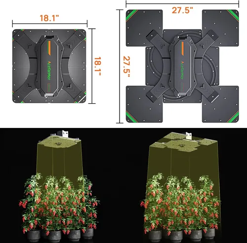 Vista 2 de Luz LED ajustable para cultivo con 3144 diodos, luces regulables para el conductor, espectro completo verdadero con panel extensible, lámpara