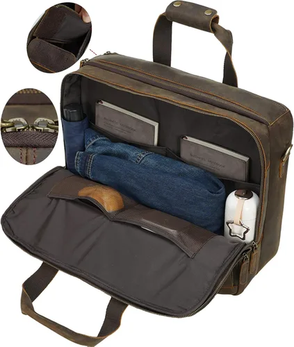 Vista 4 de Maletín XL de cuero de 18 pulgadas para hombres que se adapta a portátiles de 17 pulgadas, bolsa cruzada de mensajero de viaje de negocios