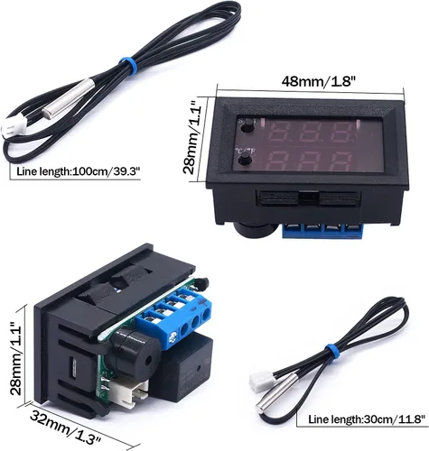 Vista 3 de Twidec Controlador de temperatura /DC 12V programable -50 a 230.0 °F (-58 a 230 °F) Pantalla LED rojo/azul Monitor Módulo de control de termostato