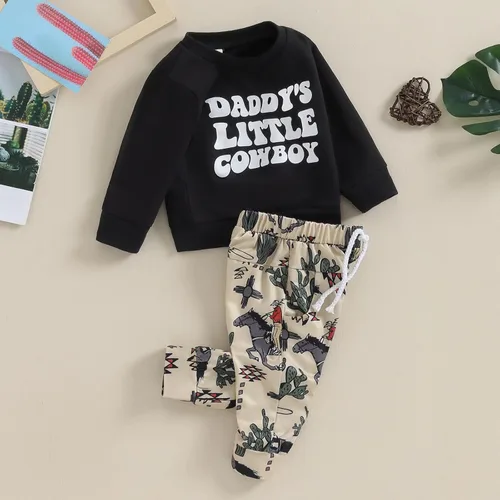 Vista 3 de Foidiccx Conjunto de ropa occidental para bebé niño pequeño, sudadera vaquera, pantalones deportivos, ropa de otoño e invierno