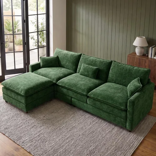 Vista 70 de Sofá seccional modular de 107", sofá de nube en forma de L con otomana Negro