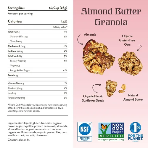 Vista 2 de Michele's Granola Granola Mantequilla de Almendra, bolsa de 12 onzas Sin gluten, vegano, hecho con avena orgánica de grano entero, sin OMG