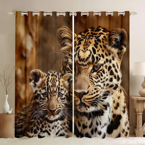 Vista 40 de Feelyou Cortinas opacas con estampado de leopardo para dormitorio, sala de estar, safari, cortinas de oscurecimiento de habitación con purpurina