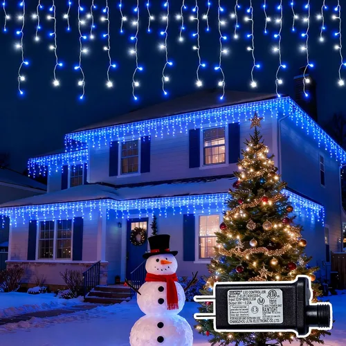 Vista 10 de Luces de Navidad de carámbano para exteriores - 200 LED 6.4+4.9 m 8 modos, cortina de luces de hadas en forma de guirnalda, enchufables