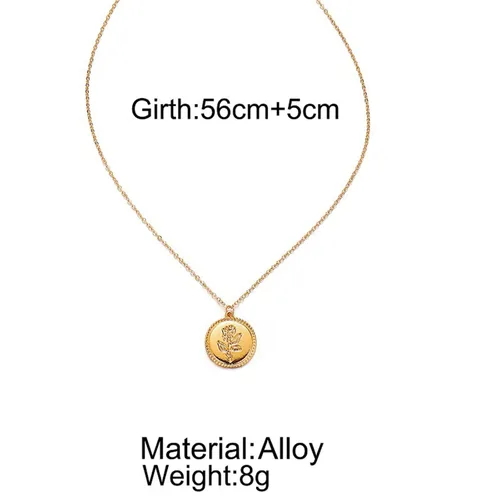 Vista 7 de YienDoo Collar de moneda de oro, collar con dije de disco con patrón de rosa vintage, medallón texturizado, dije de moneda, disco circular redondo
