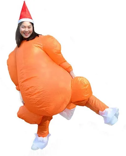 Vista 4 de Happyyami 1 juego de disfraz inflable de pavo para adultos, disfraz de pavo inflable para Halloween, otoño, cosecha, fiesta de Acción de Gracias