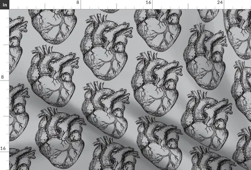 Vista 3 de Spoonflower Tela - Corazones anatómicos suaves gris corazón ciencia biología médica negro impreso en tela de gasa Fat Quarter - Costura de moda
