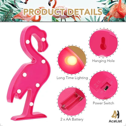 Vista 3 de AceList Suministros para fiestas tropicales de Luau, flamencos, palmeras y piña, flamencos, letrero de luz para decoración de fiesta temática