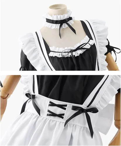 Vista 5 de Raindewll traje de criada francesa anime Cosplay traje de criada para mujer delantal vestido con diadema