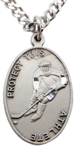 Vista 3 de Westmon Works Collar de medalla de peltre de hockey con cadena de acero inoxidable de San Sebastián, juego en caja con tarjeta de oración, joyería