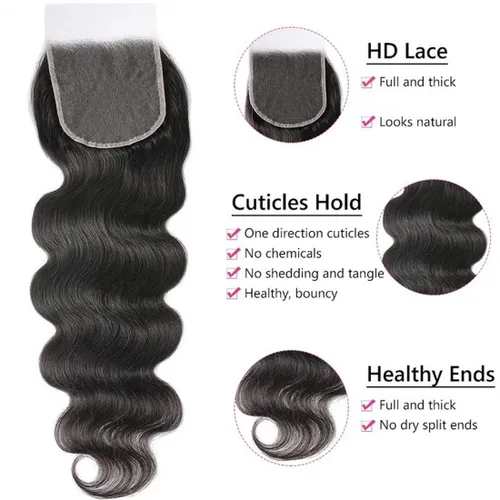Vista 5 de Beauty Forever Cierre de encaje HD 5 x 5, cabello humano virgen sin procesar, cierre de encaje transparente, parte libre, cabello prearrancado