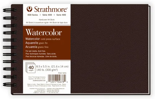Vista 8 de Strathmore Libro de arte de papel de acuarela serie 400, cubierta marrón mate, blanco natural, encuadernado, 24 hojas, 5.5 x 8.5 pulgadas