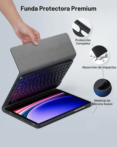 Vista 6 de TUNKARMOR Funda para teclado para Tab A9 de 8.7 pulgadas (2023) - Funda delgada con teclado desmontable y ratón con soporte para bolígrafo, función