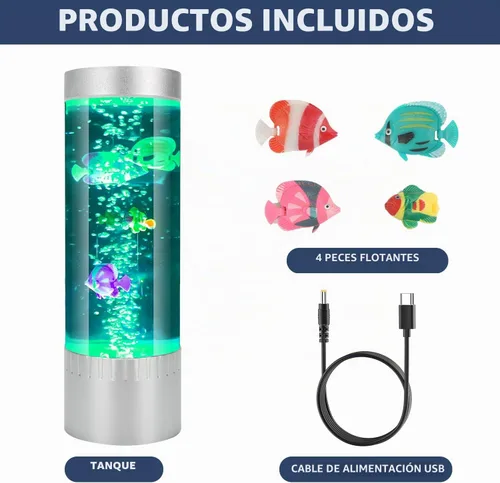 Vista 3 de Lámpara de pez de burbujas, lámpara de tubo de burbujas sensorial, pecera artificial con peces en movimiento, para iluminar tu vida como una
