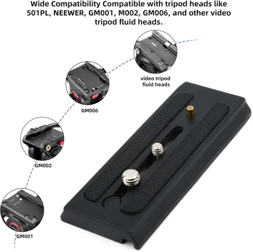Vista 5 de lasuroa Placa de liberación rápida para trípode con tornillos de 1/4" y 3/8