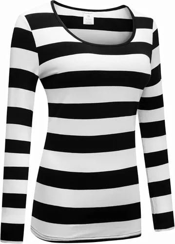 Vista 3 de Formeet17 Camiseta de manga larga a rayas para mujer, elástica, cómoda, cuello redondo