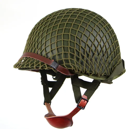 Vista 2 de WW2 WWII US Airborne M1C Casco 506 th Paracaídas Infantería Versión Jump con bolsa de primeros auxilios Red de camuflaje