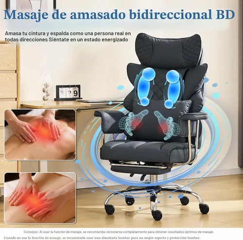 Vista 5 de DYHOME Silla de oficina de masaje reclinable, 500 libras, masaje de Negro