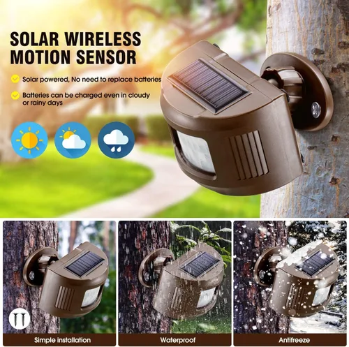 Vista 3 de eMACROS Alarma inalámbrica solar de 1/2 milla de largo alcance mejorada para interiores y exteriores, resistente a la intemperie, sensor