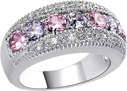 Vista 75 de Iumer - Anillo de zircón de dos piezas con incrustaciones de diamantes de imitación artificiales para mujer, talla 6-10.