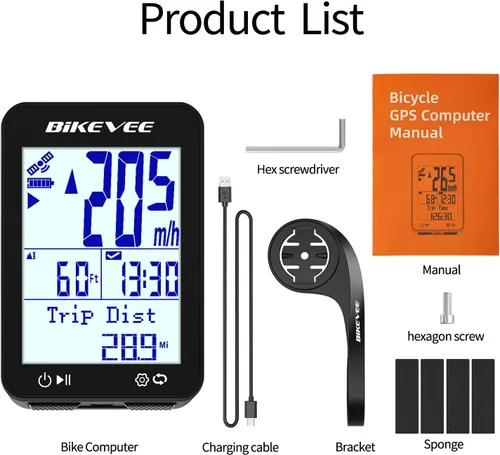 Vista 9 de GPS Ordenador de Bicicleta Inalámbrico con Inicio/Parada Automática y Retroiluminación Automática, Bicicleta Odómetro IPX7 Resistente al Agua MPH