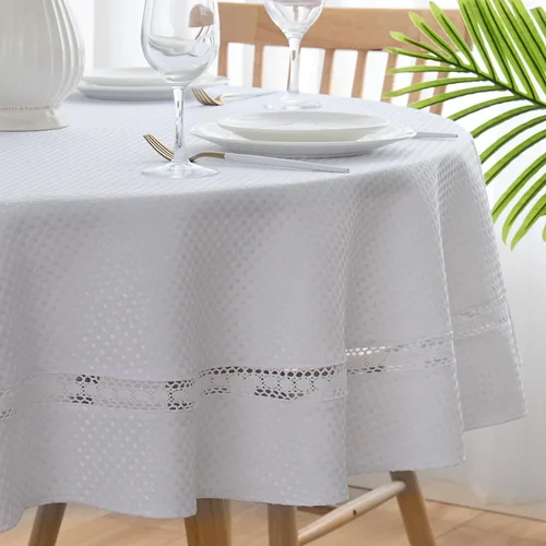 Vista 43 de EHouseHome Mantel de tela resistente con encaje blanco, impermeable, sin arrugas, resistente a las manchas, a prueba de aceite, para comedor