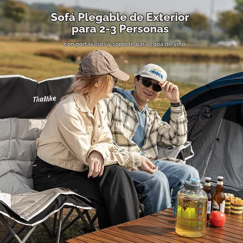 Vista 3 de Silla de camping doble – Sofá plegable para 2 – 3 personas al aire libre con portavasos y soportes para copas de vino – Sofá de dos plazas de gran