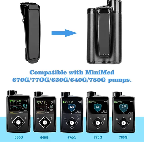 Vista 2 de Clip de cinturón de bomba de insulina para bombas Medtronic MiniMed 770G 670G 780G 630G 640G, color negro