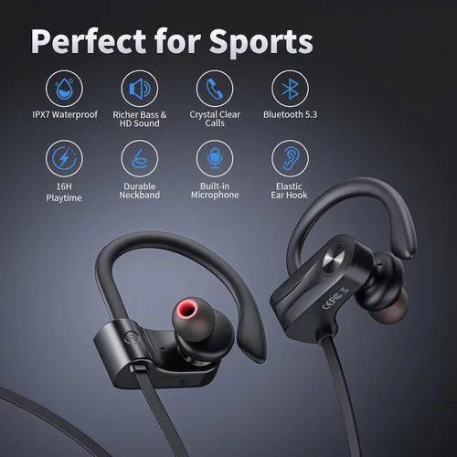 Vista 2 de JOYWISE Auriculares Bluetooth, auriculares inalámbricos Bluetooth 5.3 con 16 horas de reproducción, auriculares estéreo con graves IPX7 impermeables