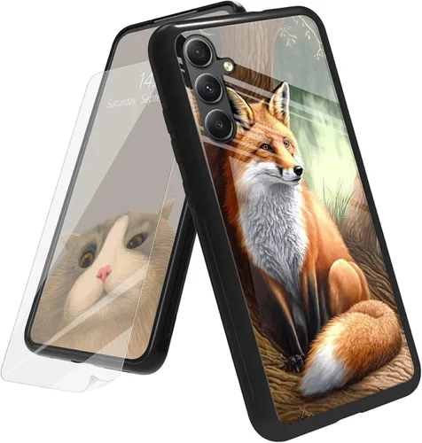 Vista 52 de Funda para Samsung Galaxy A12 5G con protector de pantalla, parte trasera de vidrio templado + TPU de silicona suave que absorbe los golpes