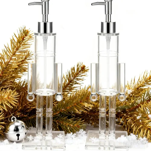 Vista 8 de Dispensador de jabón Cascanueces, Dispensador de jabón navideño Cascanueces de acrílico transparente, Dispensador decorativo recargable con Bomba