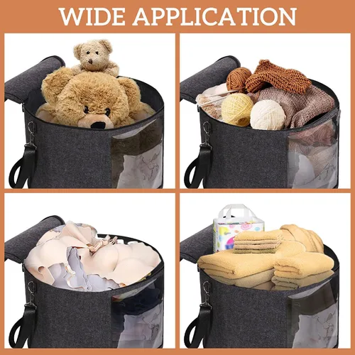 Vista 5 de Caja de almacenamiento de sombreros de fieltro, organizador portátil plegable para sombreros, con correa para el hombro y 2 asas, juguetes