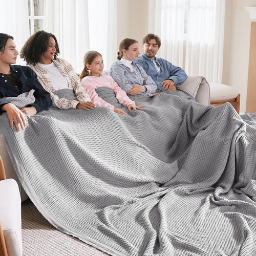 Vista 49 de Bedsure Gentlesoft - Manta de 100 % algodón, tamaño Twin XL, para dormitorio universitario, transpirable y suave, manta Twin de tejido waffle