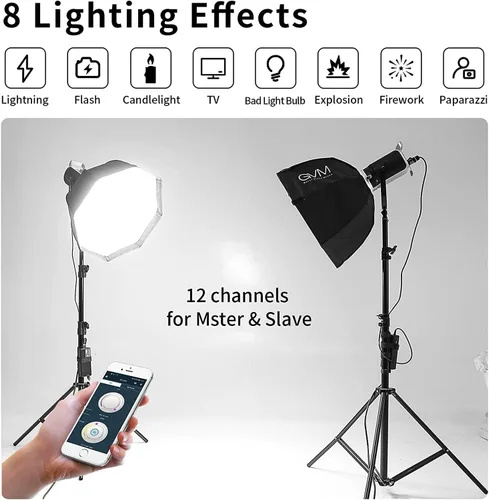 Vista 5 de GVM - Luz de video LED de 200 W con caja de luz, SD200D Kit de iluminación de estudio de fotografía con control Bluetooth/DMX, 93000lux@1.6 ft
