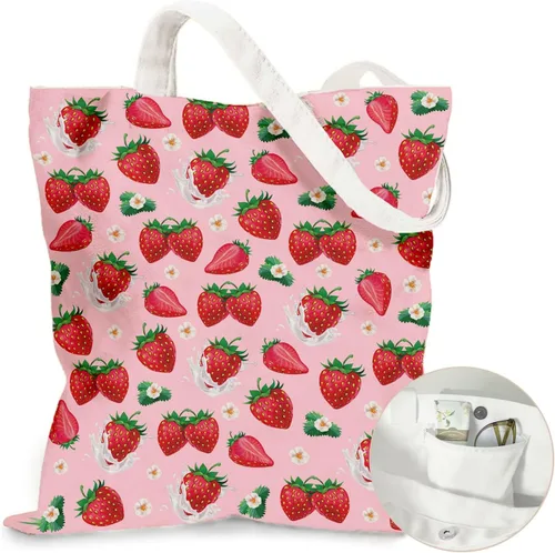 Vista 14 de Bolsa de lona estética para mujer, con cierre magnético a presión y bolsillo interior con cremallera, bolsa reutilizable