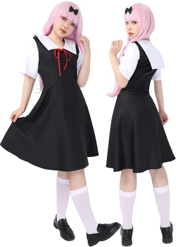 Vista 2 de DAZCOS Disfraz de cosplay para mujer, uniforme escolar, color negro y blanco