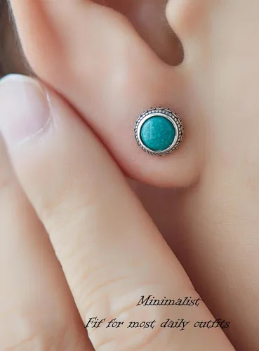 Vista 2 de Aretes de plata de ley con piedra natal de cristal real, joyería para mujer, moda occidental 925, envejecida, bohemia, hecha a mano, el mejor regalo
