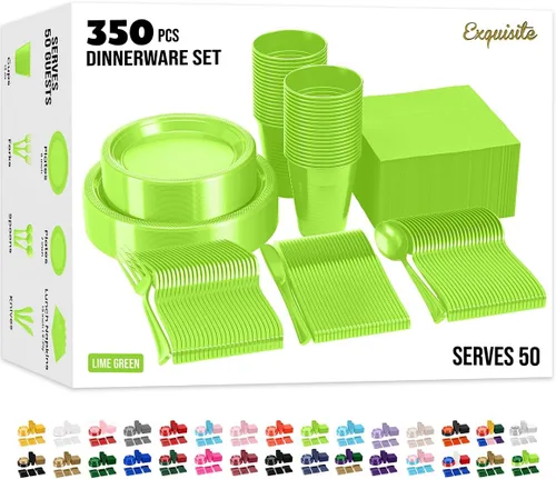 Vista 24 de Exquisite 350 Piezas Platos de Plástico de Cumpleaños Azules Para Fiestas, Juego de Platos Desechables de Cumpleaños Azules, 50 de Cada Juego