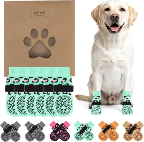 Vista 13 de KOOLTAIL Calcetines antideslizantes para perros para pavimento caliente, 3 pares de botas de perro y protectores de patas para evitar lamer