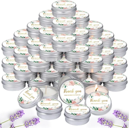 Vista 25 de MTLEE 50 piezas de velas de boda azules florales, regalos de favores para invitados, 1 oz de cera de soja con aroma a lavanda, velas aromáticas