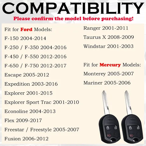 Vista 2 de SUPALAND Llavero de repuesto para Ford F-150/F150 2004-2014 F-250/F250 F-350/F350 Super Duty 2004-2016 Edge Flex Explorer Escape CWTWB1U793 Control
