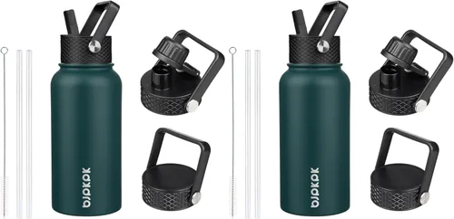 Vista 27 de BJPKPK Botellas de Agua Aisladas con Tapa de Pajita, Botella de Agua de Acero Inoxidable de 18oz, Termo Frío Caliente con 3 Tapas, Vaso de Viaje a