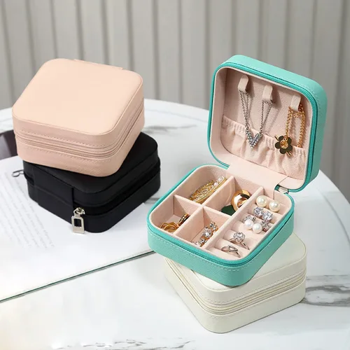 Vista 7 de MODENGKONGJIAN Mini estuche de viaje para joyería, caja organizadora de joyas de viaje de piel sintética, pequeño soporte portátil
