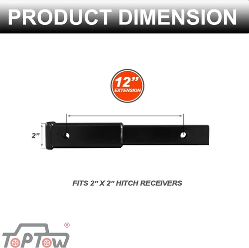 Vista 3 de TOPTOW Extensor de enganche de remolque, longitud de extensión de 12 pulgadas, se adapta a receptor de 2 pulgadas, 3500 libras, pasador de enganche