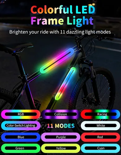 Vista 2 de BELEEV Marco de luz LED para montar de noche, 11 efectos intermitentes, funciona con pilas, se adapta a bicicletas, scooters eléctricos, accesorio